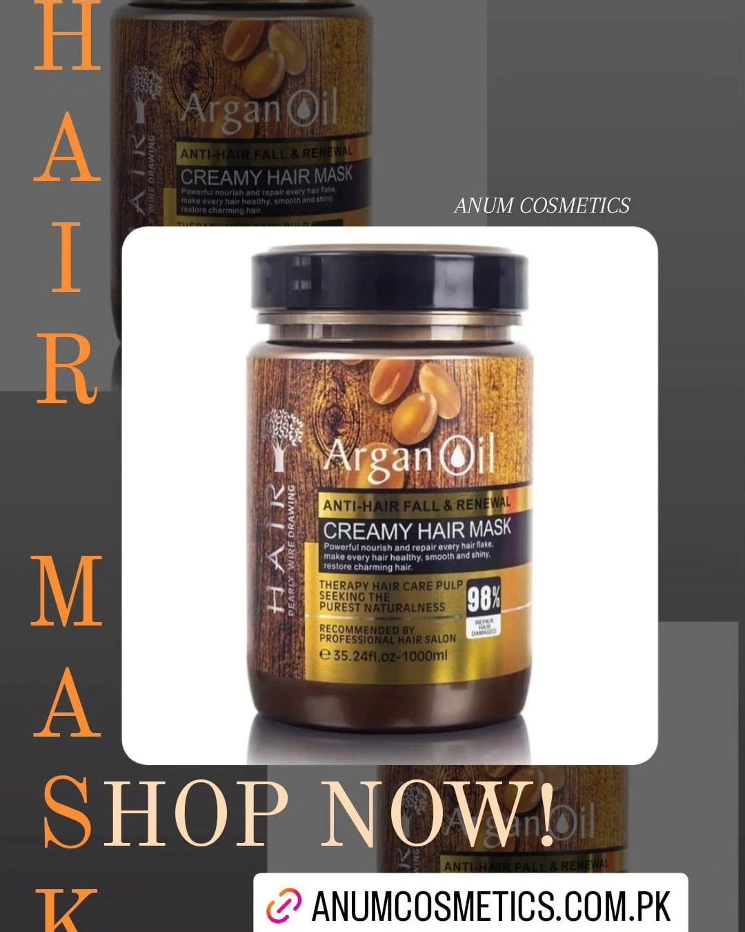 Argan Oil Creamy Hair Mask For Soft Silky Hair Premium Quality 1000ml Anum Cosmetics 6932